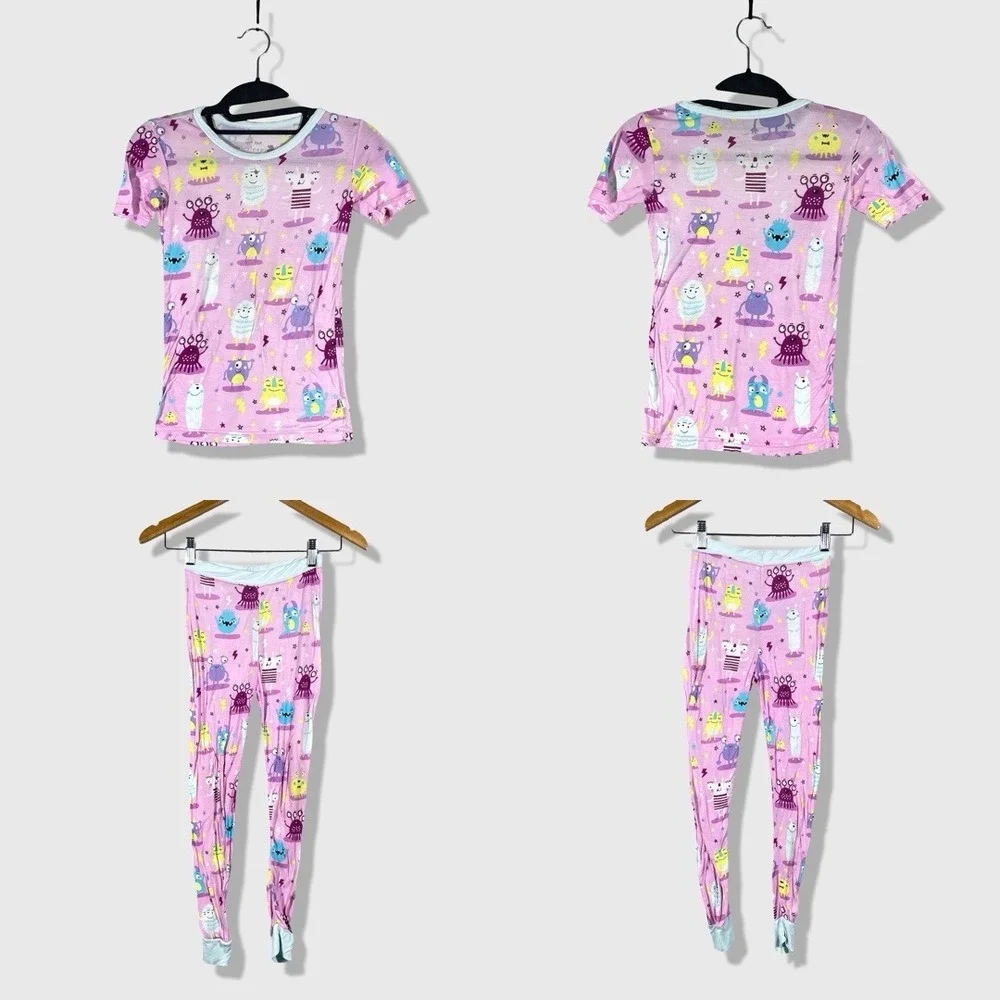 Little Sleepies Pajama Set Kids 5/6 Pink Monster Bamboo Viscose Sleepwear